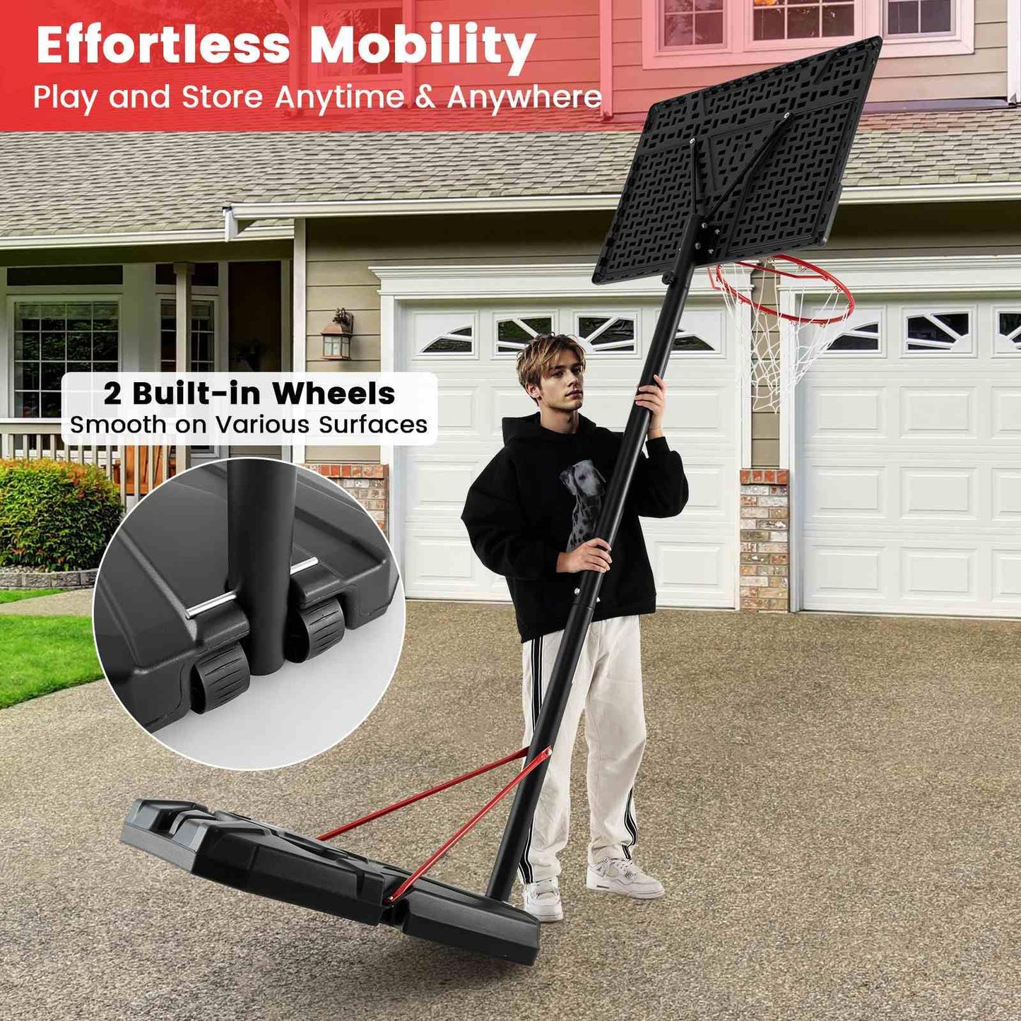 Portable Basketball Hoop with 110cm Shatterproof Backboard