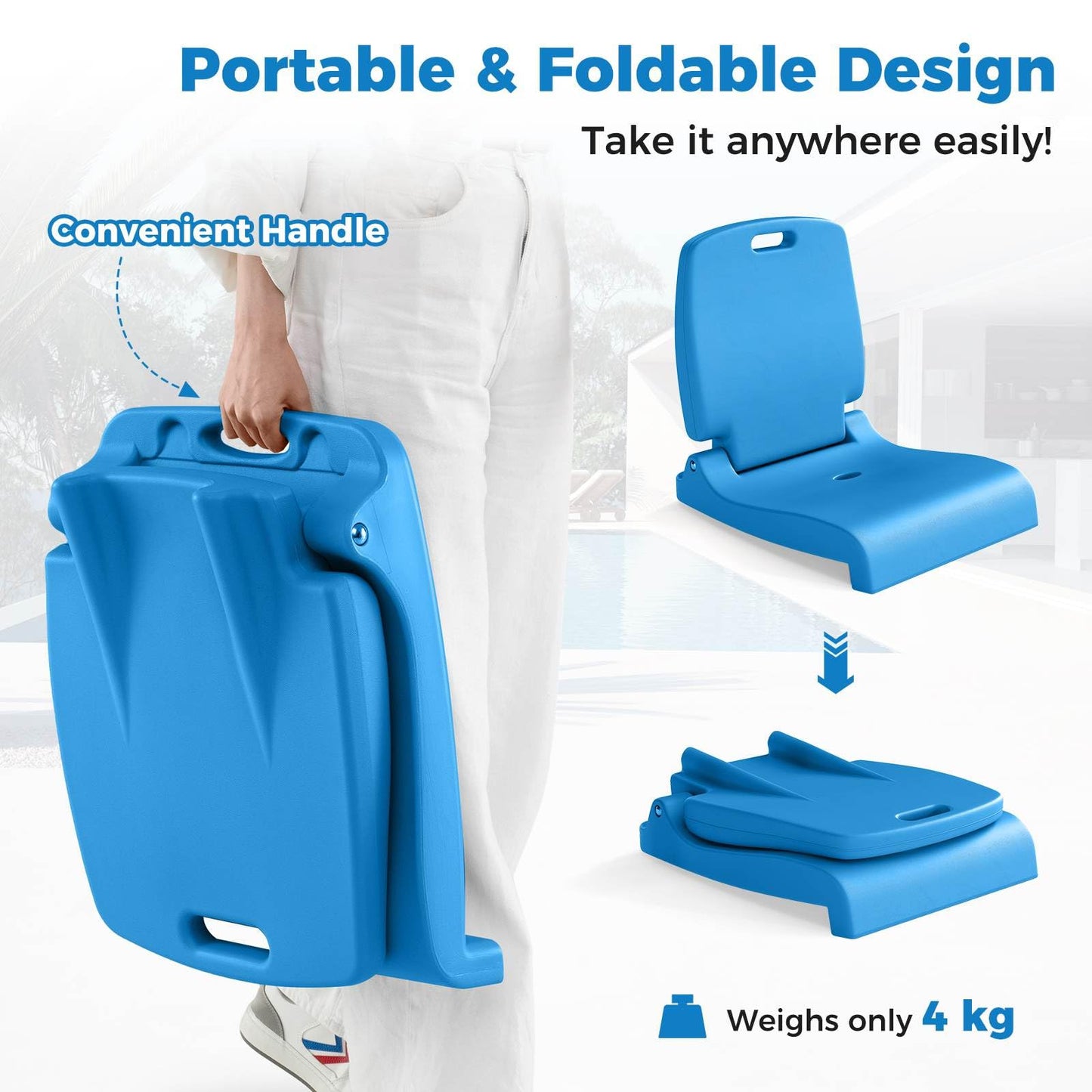 Foldable Outdoor Pool Chair with Handle & Back Support for Edge of Pool