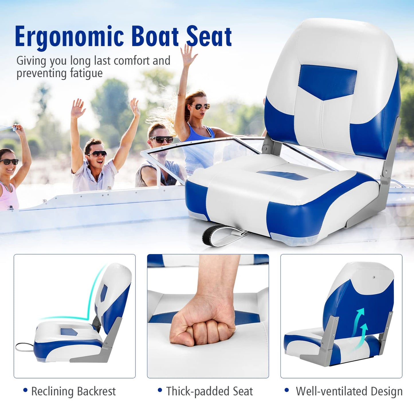 Set of 2 Deluxe Folding Boat Seats Stainless Steel Screws Included