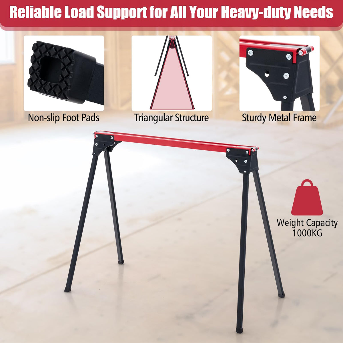 Portable Sawhorse Twin Pack 500kg Load Each with 2x4 Support Arms