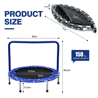 36” Kids Trampoline, Foldable Mini Rebounder with Full Covered Handle and Safety Pad