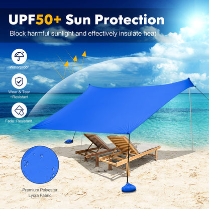 Large Beach Tent Canopy With Sandbags Sand Shovel UPF50+ Windproof (210 x 210 x 180 cm)