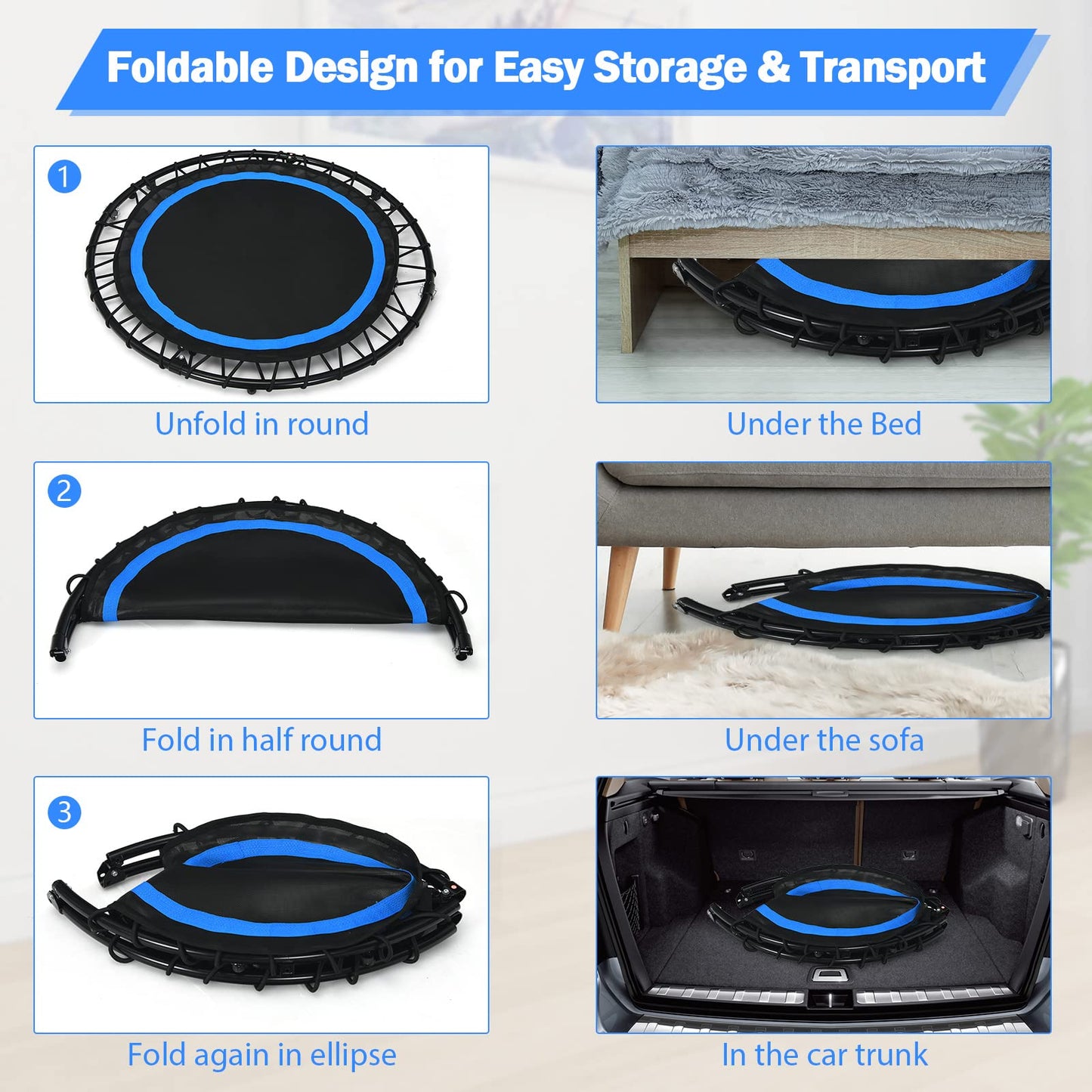 40” Foldable Trampoline with 2 Resistance Bands