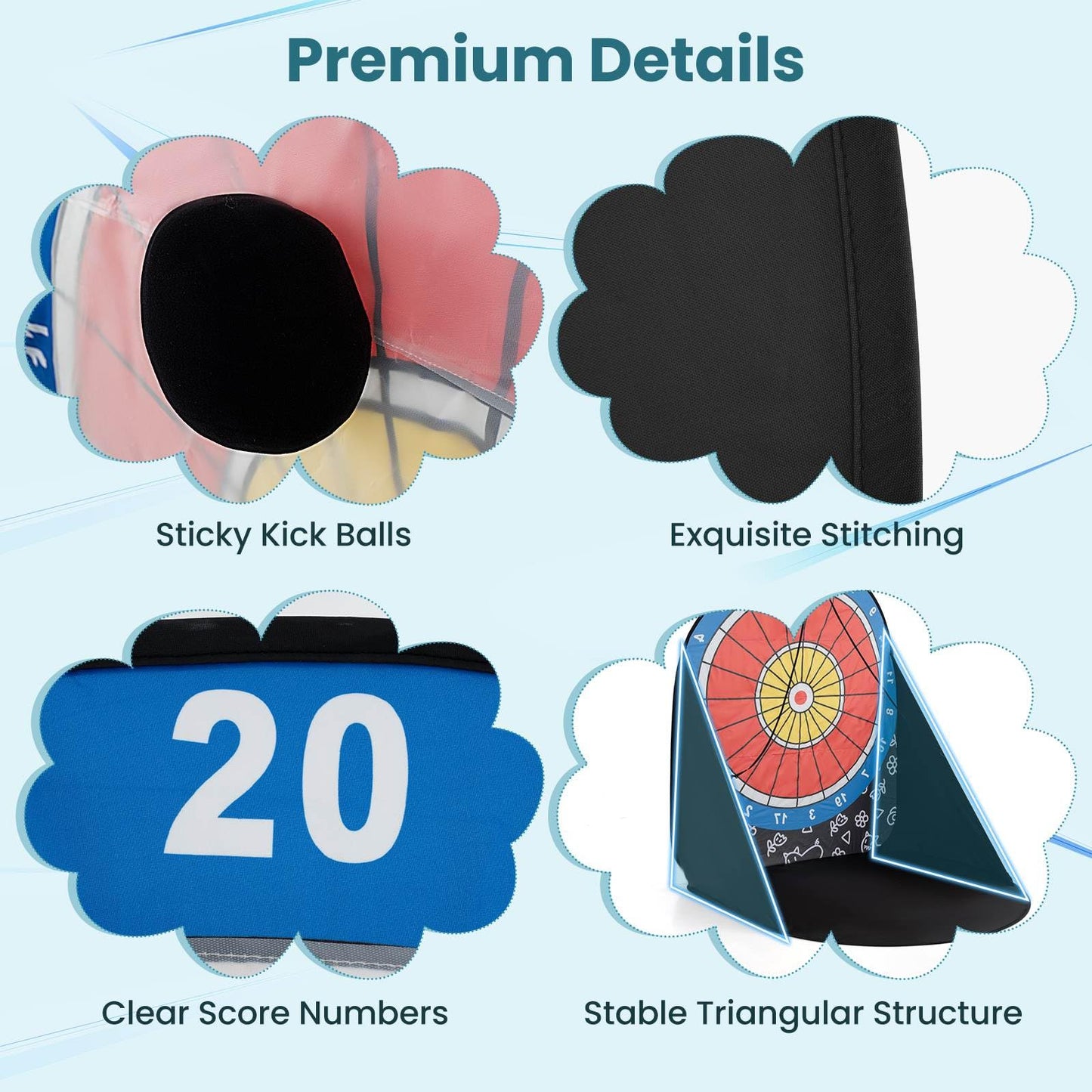 Foldable & Portable Dartboard with 4 Kick Balls Carrying Bag for Kids