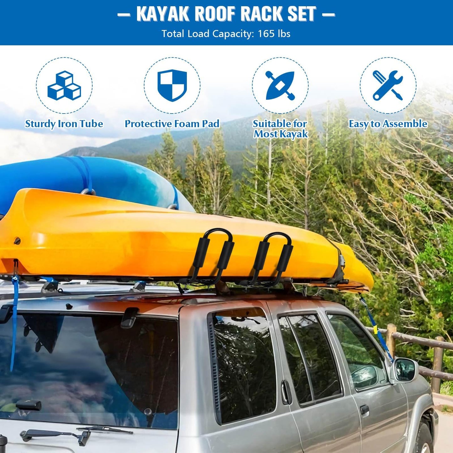 Set of 4 U-Bar Kayak Racks with Bandage
