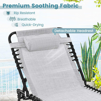Patio Folding Chaise Lounge Oversized Portable Lay Flat Reclining Chair