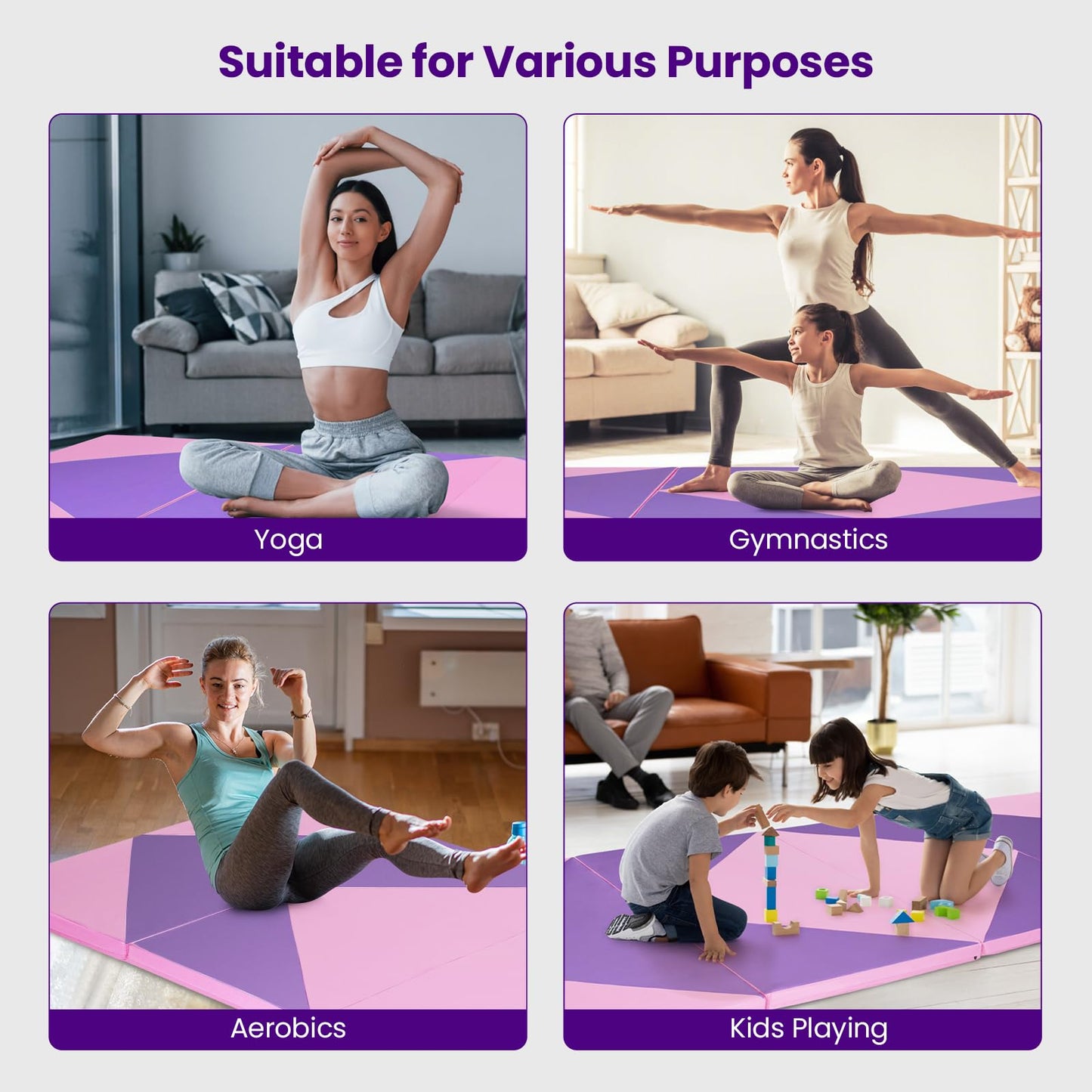 300 cm x 117 cm x 5 cm Folding Exercise Mat with Hook & Loop Fasteners & Carrying Handle
