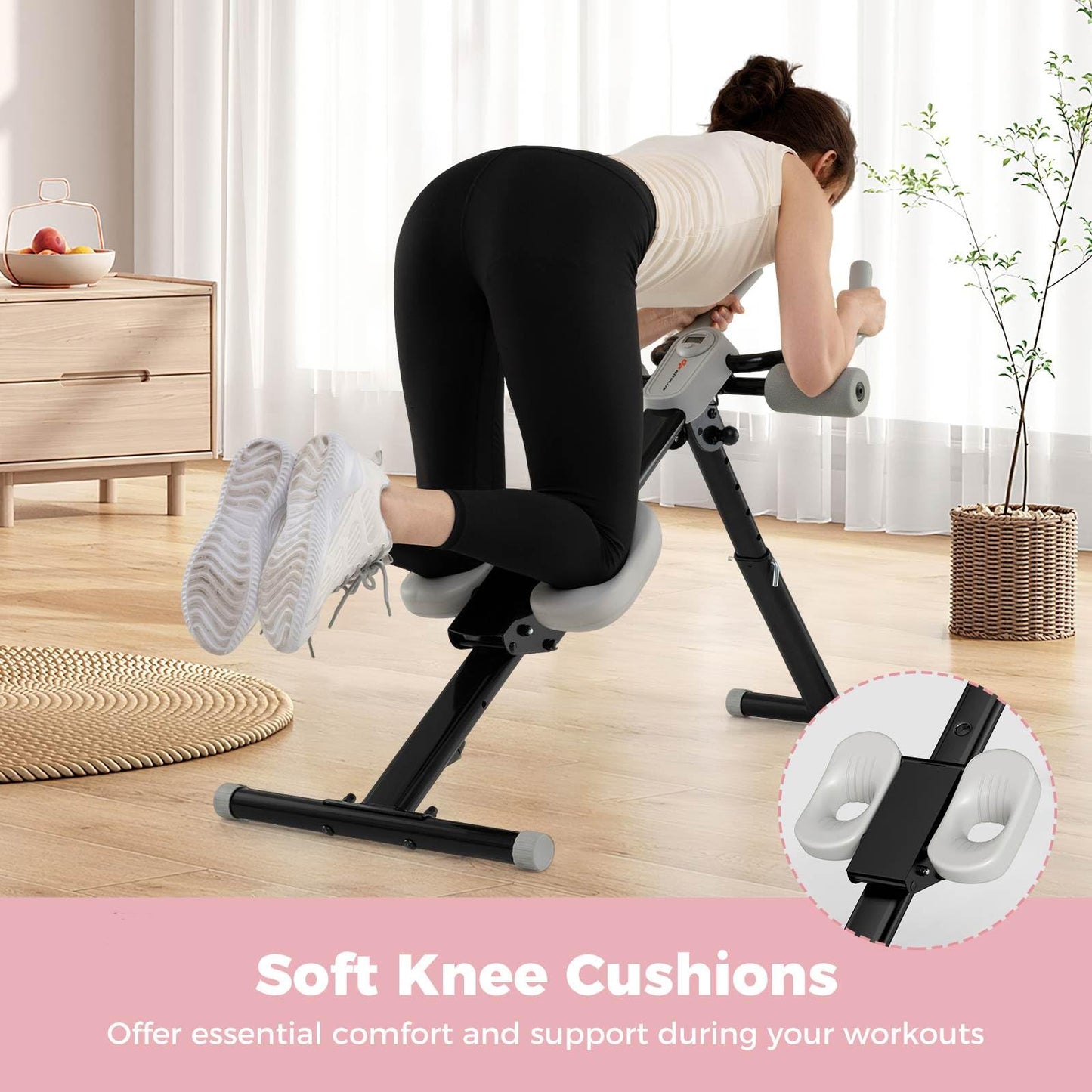 Ab Workout Machine with Elbow Support Knee Protection and LCD Monitor