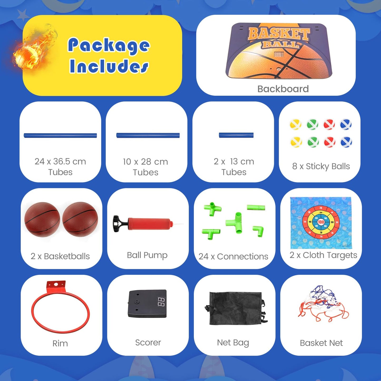 2-in-1 Kids Basketball Arcade Game Indoor Outdoor Basketball & Sticky Balls Game Set