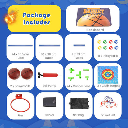 2-in-1 Kids Basketball Arcade Game Indoor Outdoor Basketball & Sticky Balls Game Set