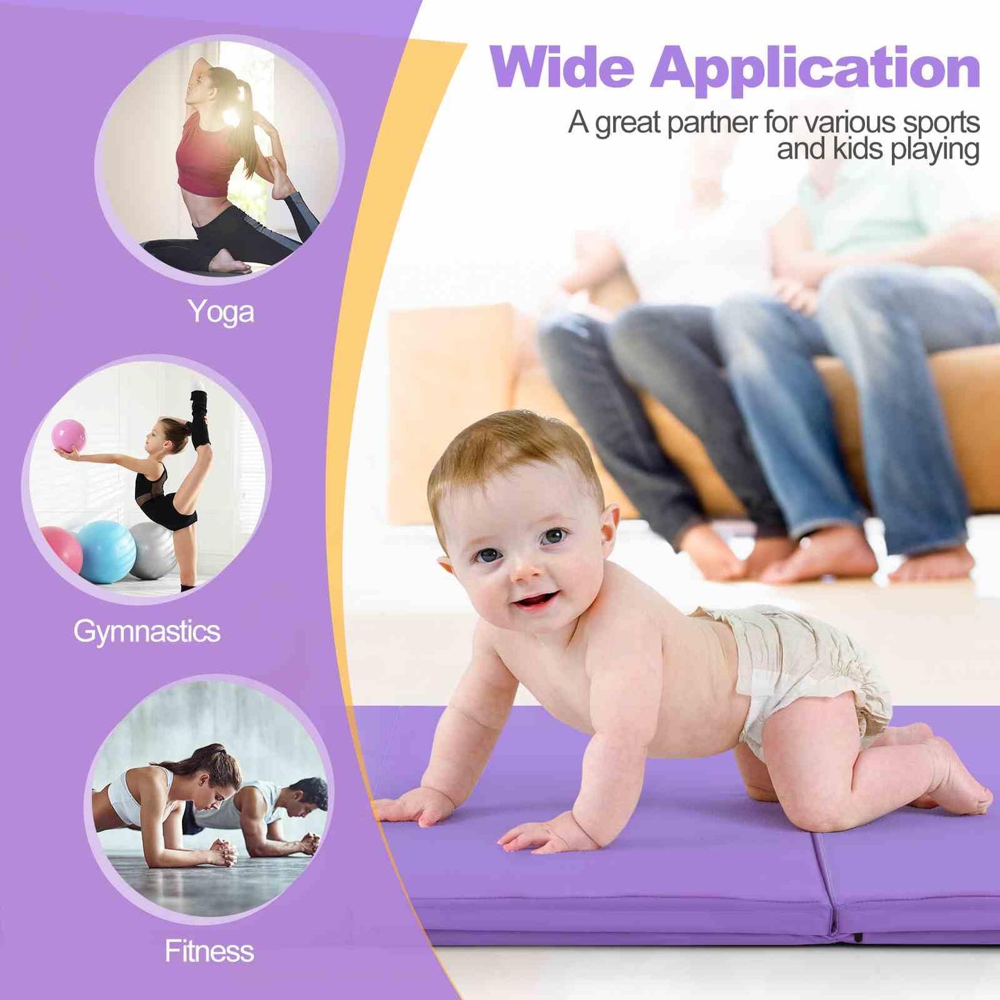 180 x 60 cm Portable 3-Fold Tumbling Mat with 2 Handles
