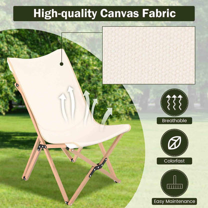 Butterfly Folding Chair Set of 2 Bamboo Dorm Chair with Storage Pocket