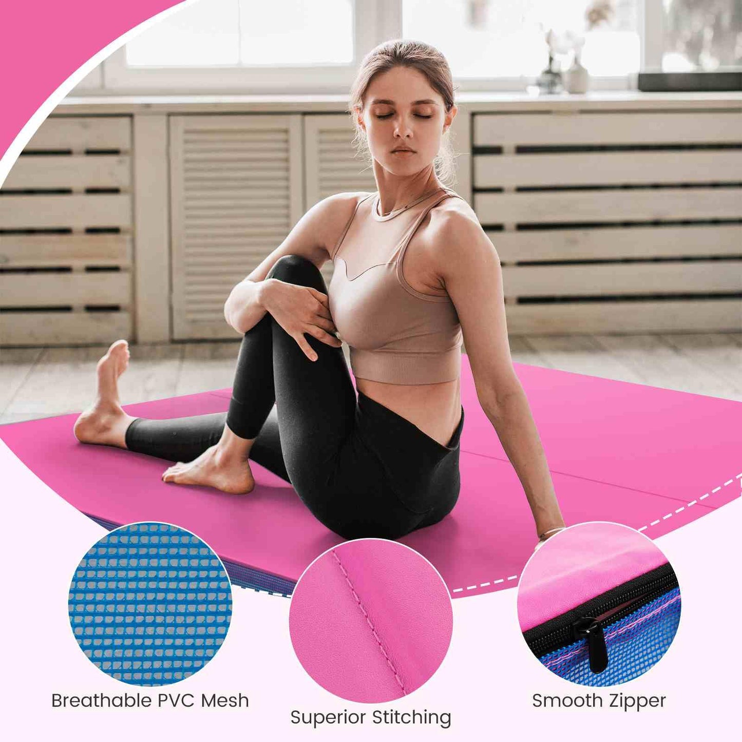 1.2m x 1.2m x 10cm Thick Bi-folding Gymnastics Tumbling Mat with PU Leather Cover