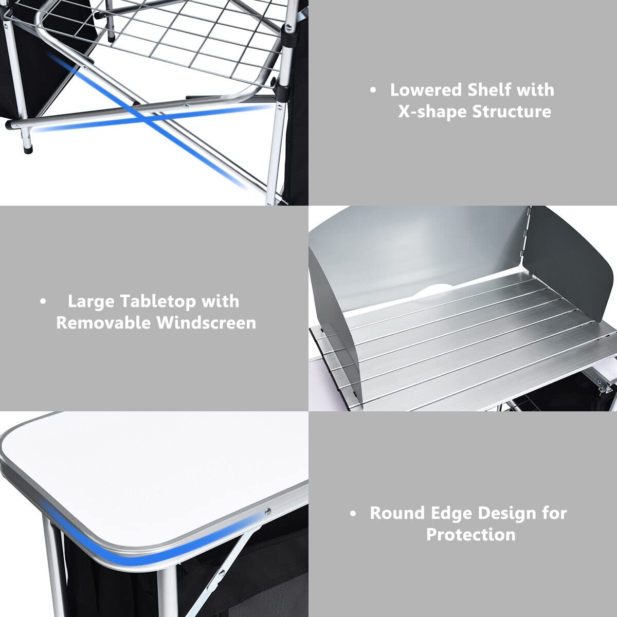 Portable Camping Kitchen Table Aluminum Fold-Up Camping Kitchen with Windscreen