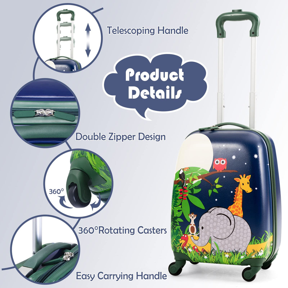2 Pieces Kids Carry On Luggage Set with Spinner Wheels