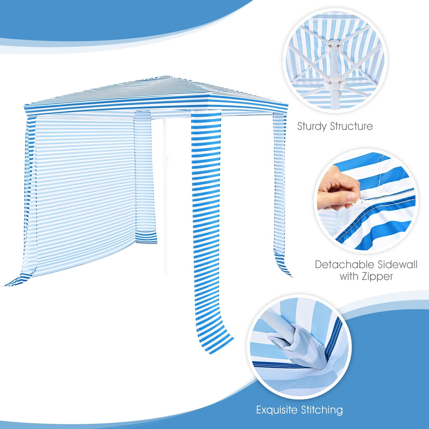 204 x 207 CM Foldable Beach Cabana Easy-Setup Portable Beach Canopy