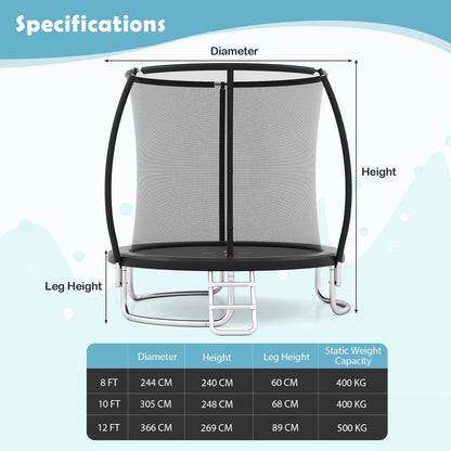 Heavy Duty Recreational Trampoline with Safety Enclosure Net