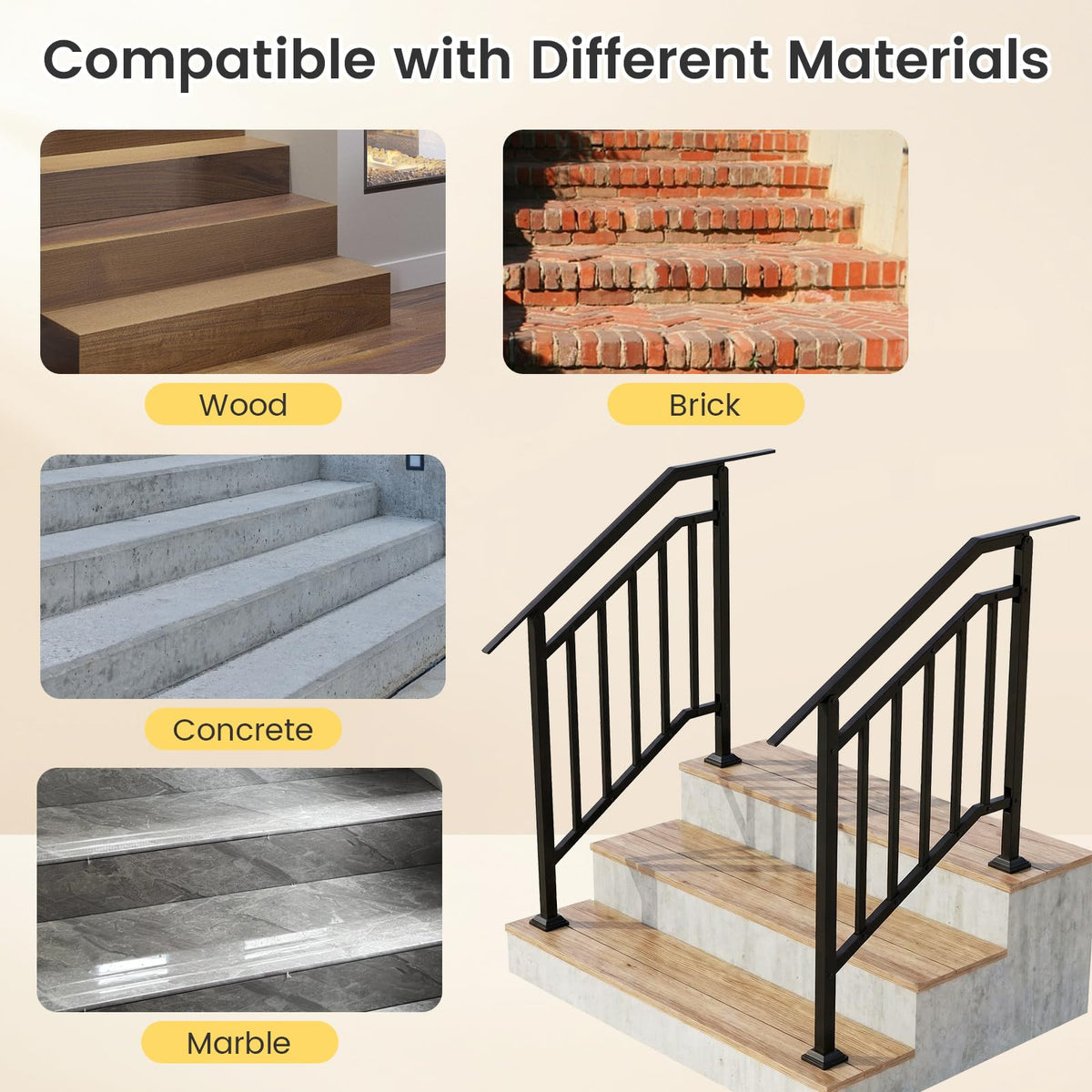 2 Pack Handrails for Outdoor Steps with Adjustable Angle