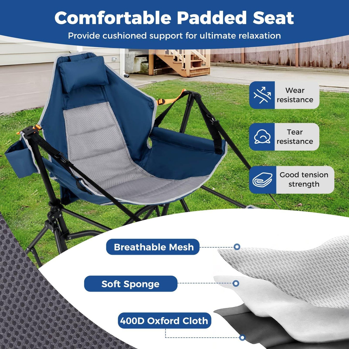 Oversized Hammock Camping Chair with Footrest for Adults with Cup Holder