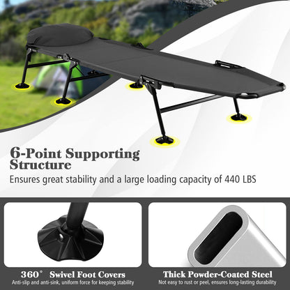 Folding Camping Cot With Detachable Mattress 360° Swivel Foot Cover