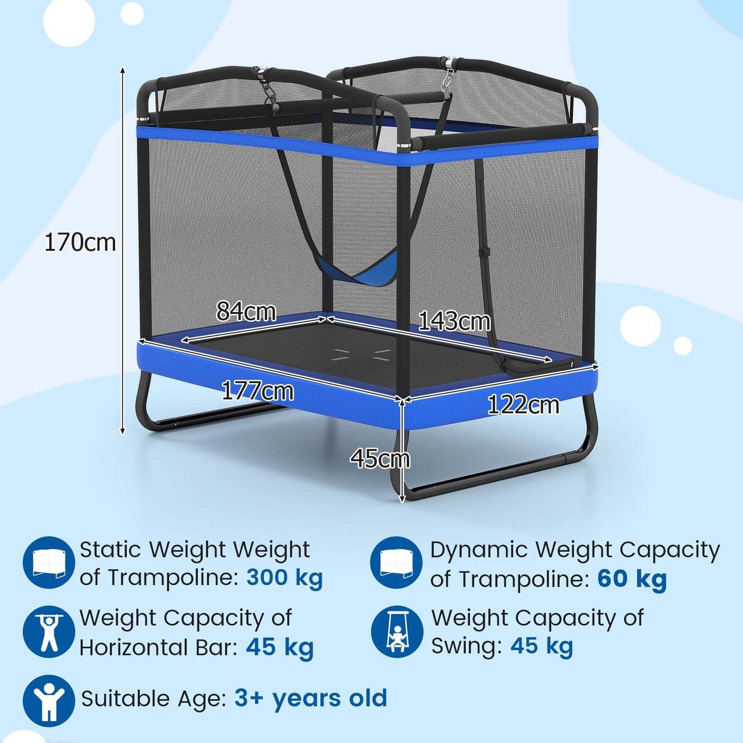 6 FT Kids Trampoline with Swing and Horizontal Bar