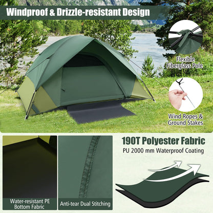 2-Person Camping Tent with Removable Rain Fly Double-Layer Door