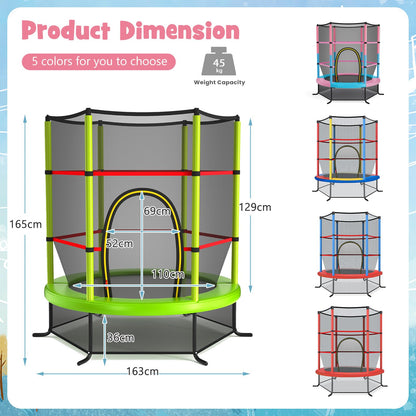 5.3FT Mini Kids Trampoline with 135kg Load Capacity & Enclosure Net