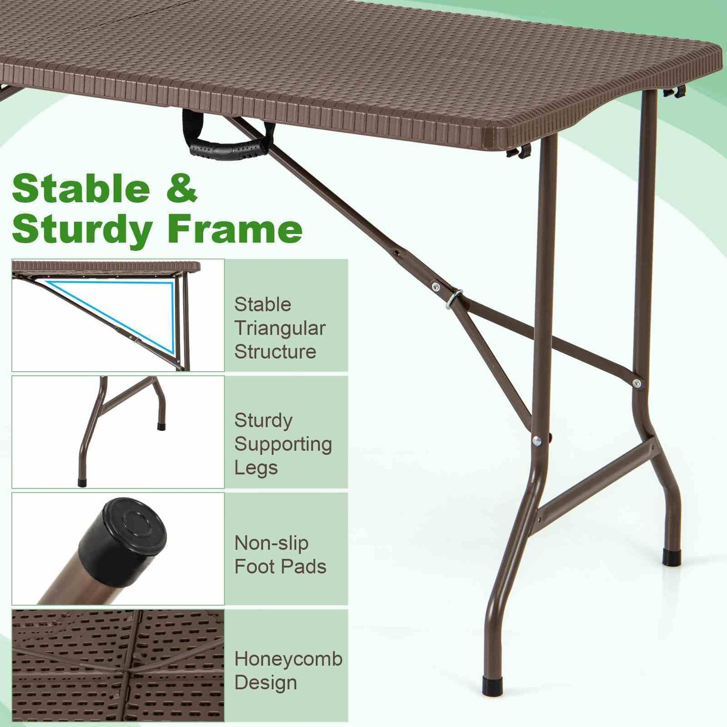 1.5m Folding Picnic Table w/Rattan Grain HDPE Tabletop