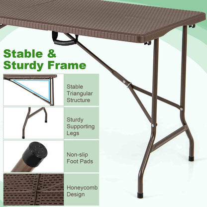 1.5m Folding Picnic Table w/Rattan Grain HDPE Tabletop