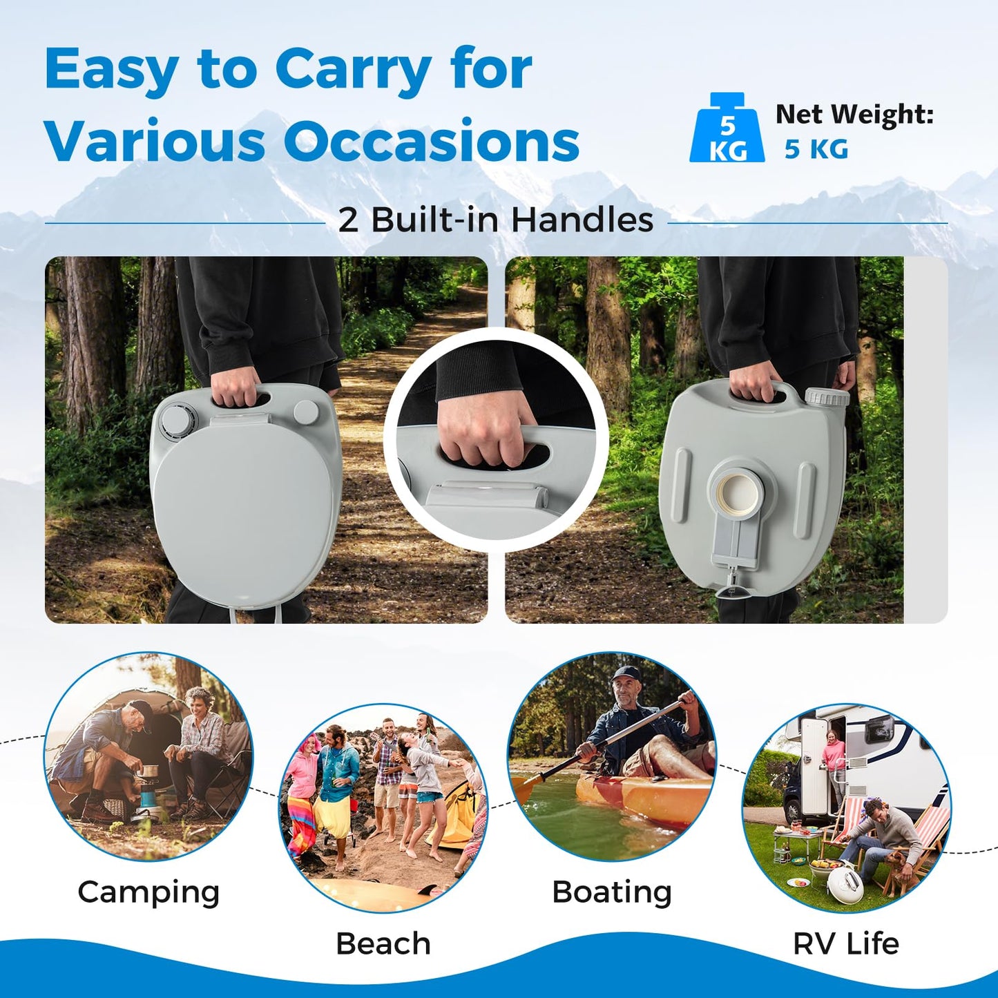 Outdoor Camping Toilet with 20L Detachable Waste Tank & Flush Pump