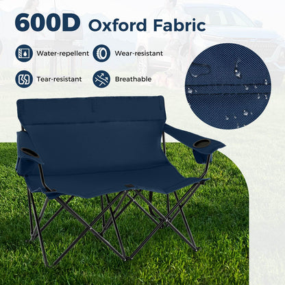 2-Person Outdoor Folding Love seat with Cup Holders & Armrests