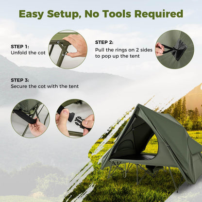 2-Person Foldable Outdoor Off-Ground Camping Combo for Adults w/Pop-up Tent Shelter