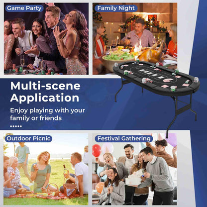 1.8m Foldable Poker Table for 8 Players Portable Oval Card Board Game Table