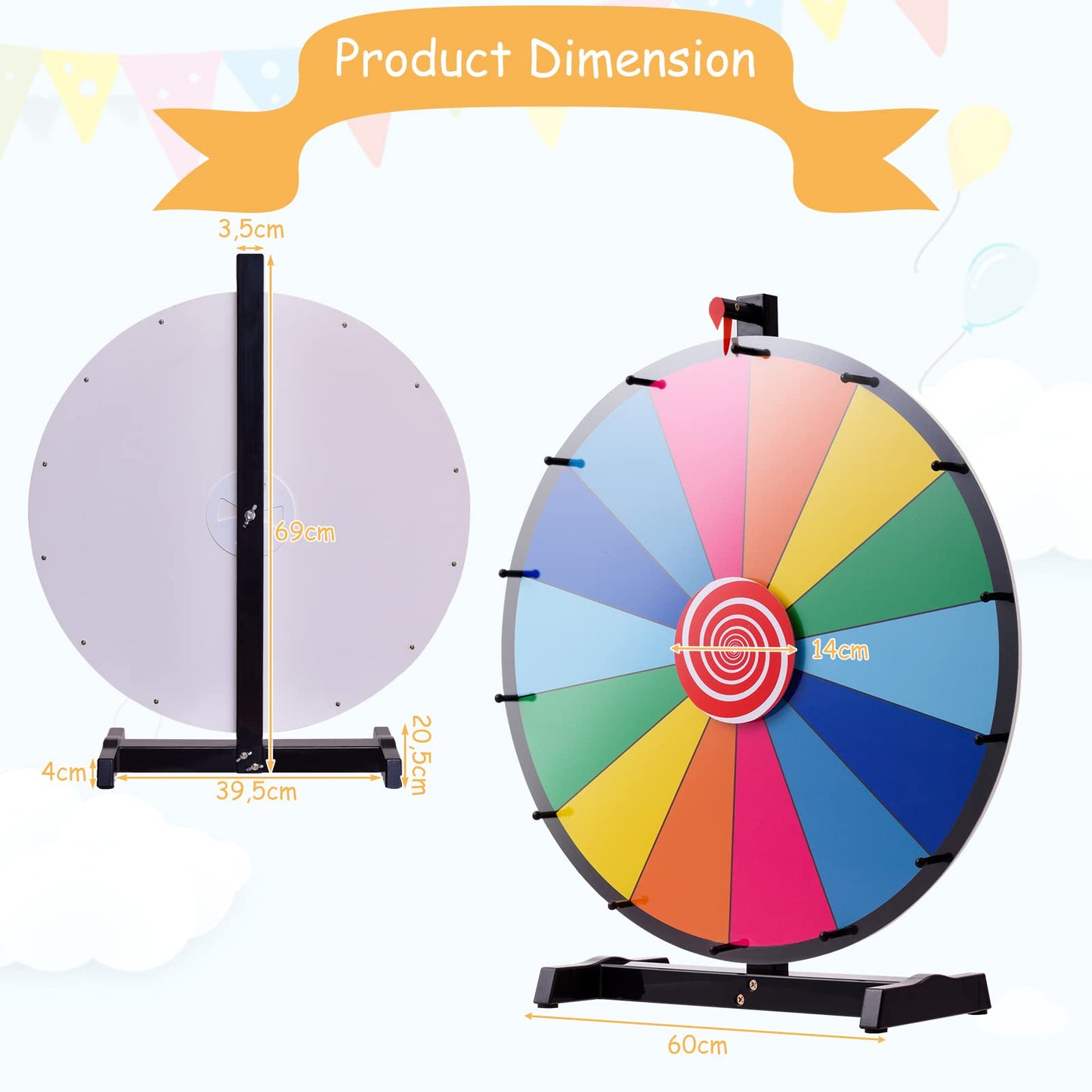 24" Tabletop Spinning Prize Wheel 14 Slots Prize Wheel for Kids Adults w/Dry Erase and Marker