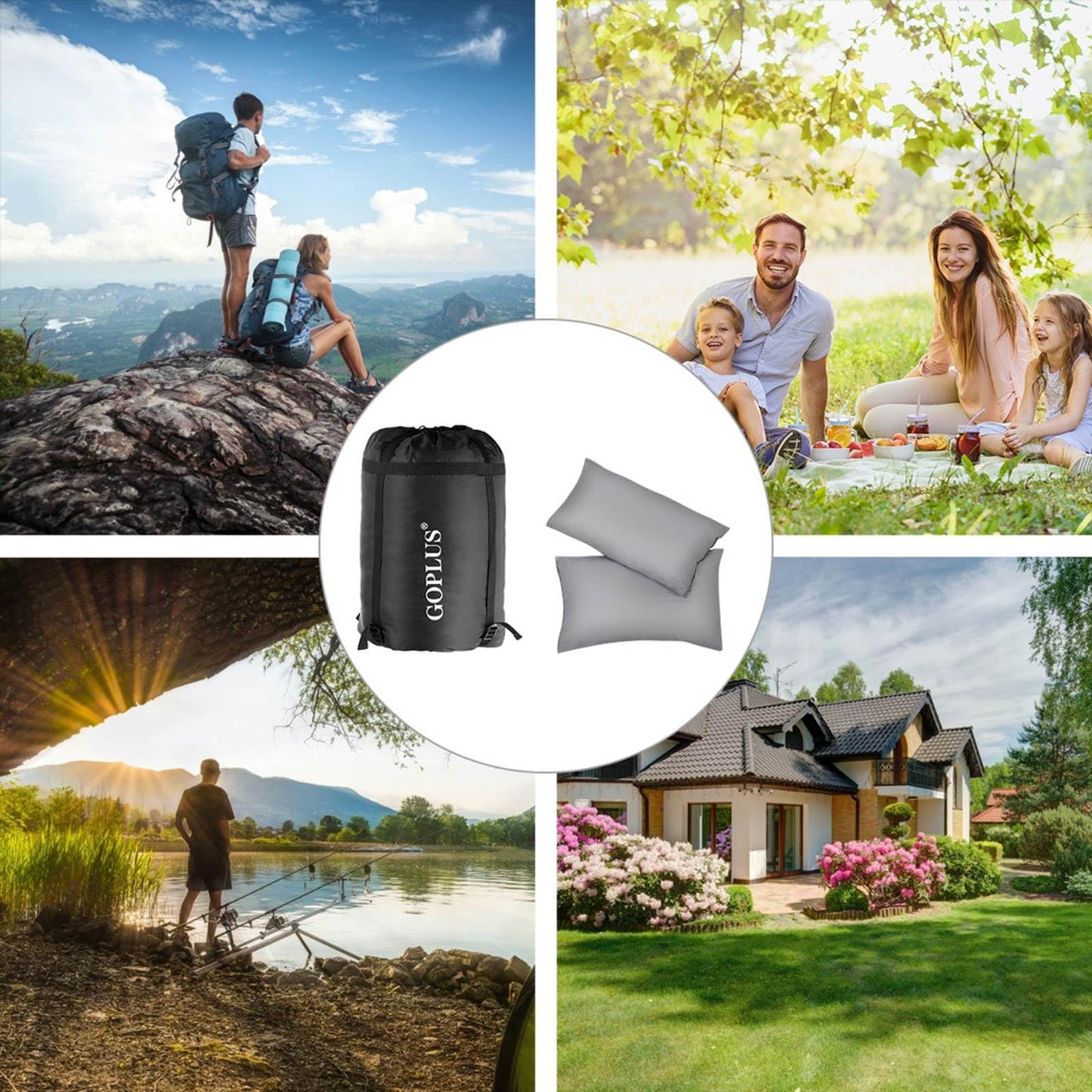 Double Sleeping Bag for 2 Persons with 2 Pillows for Cold & Hot Weather