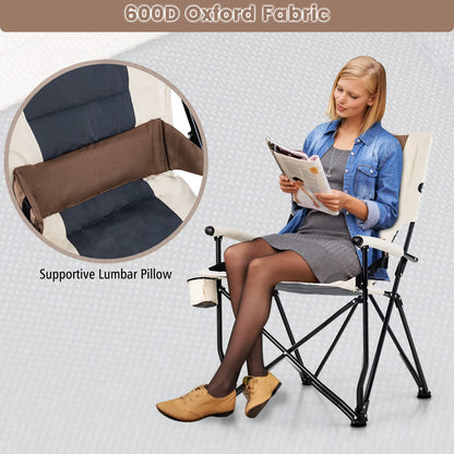 Portable High Back Camping Chair with Hard Armrest and Waist Pillow