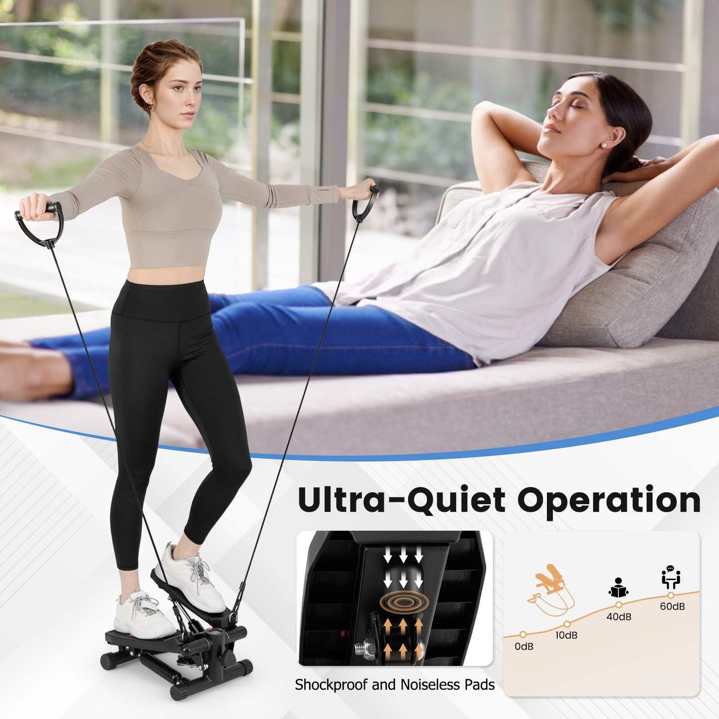 Mini Stepper for Exercise at Home with Resistance Bands for Full Body Workout