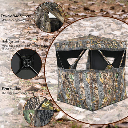 Pop Up Hunting Ground Blind 3 Person Camouflage Hunting Tent W/ Silent Slide Windows
