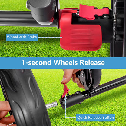 3 Wheel Golf Push Cart Folding Collapsible Lightweight Iron Golf Pull Cart with Adjustable TPR Handle