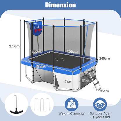 10 x 8 FT Heavy Duty Trampoline with Basketball Hoop