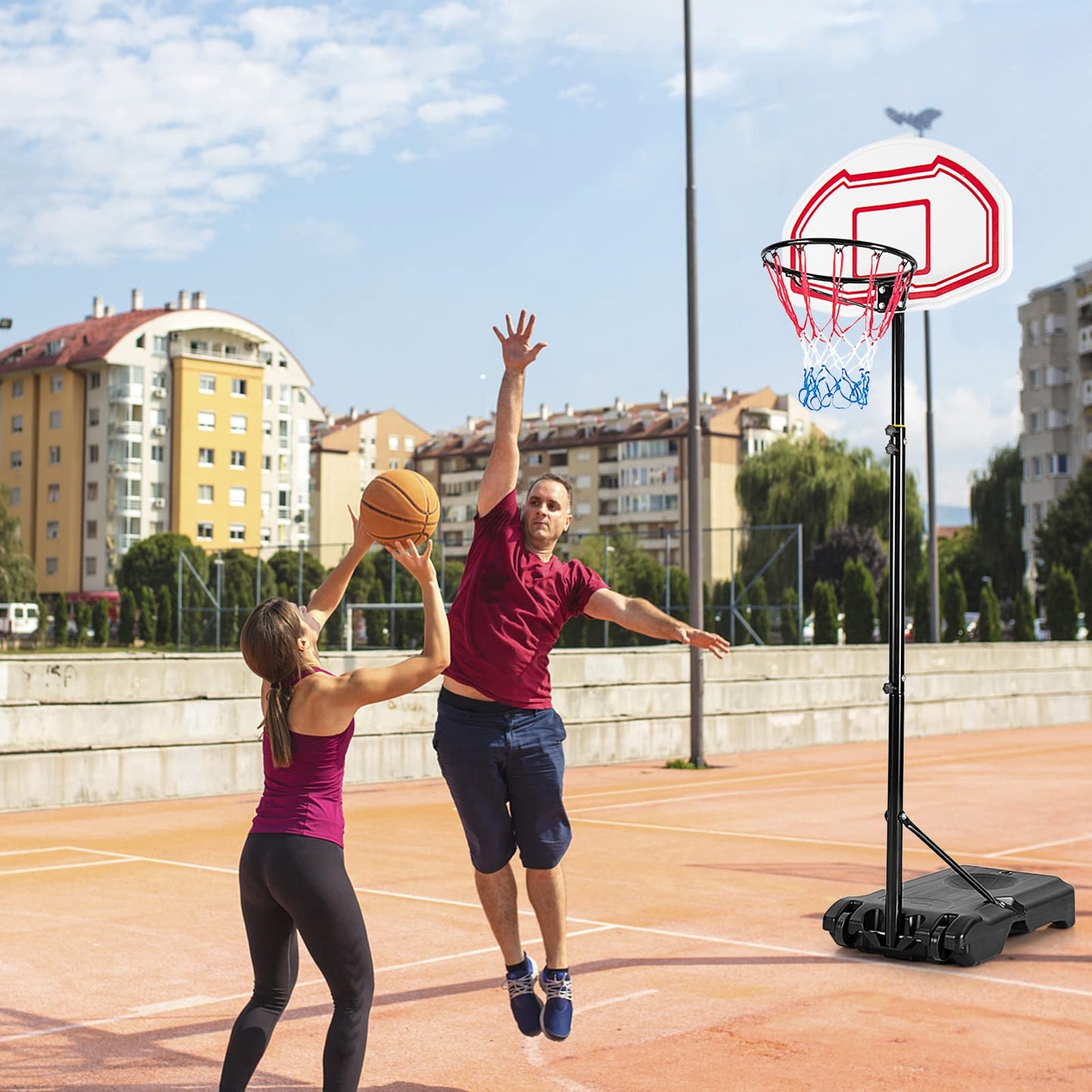 Height Adjustable Basketball System with 2 Nets Fillable Base 2 Built-in Wheels