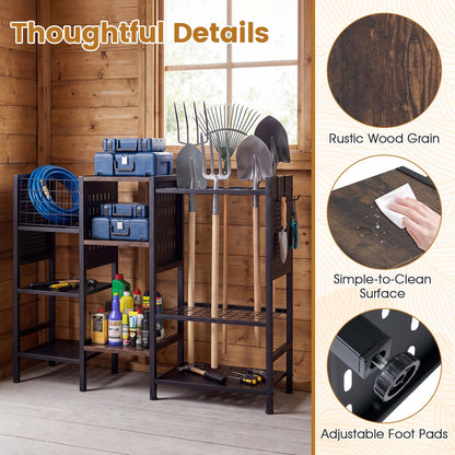 Garden Tool Organizer with Wooden Shelves 3-Tier Yard Freestanding Storage Rack