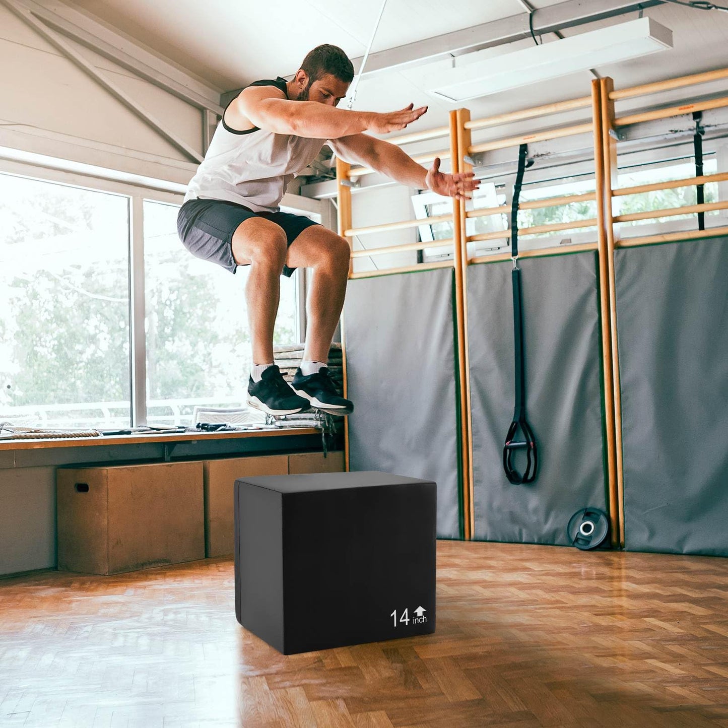 16 Inch Foam Jumping Box with 3 Heights & Easy-to-Clean PU Cover