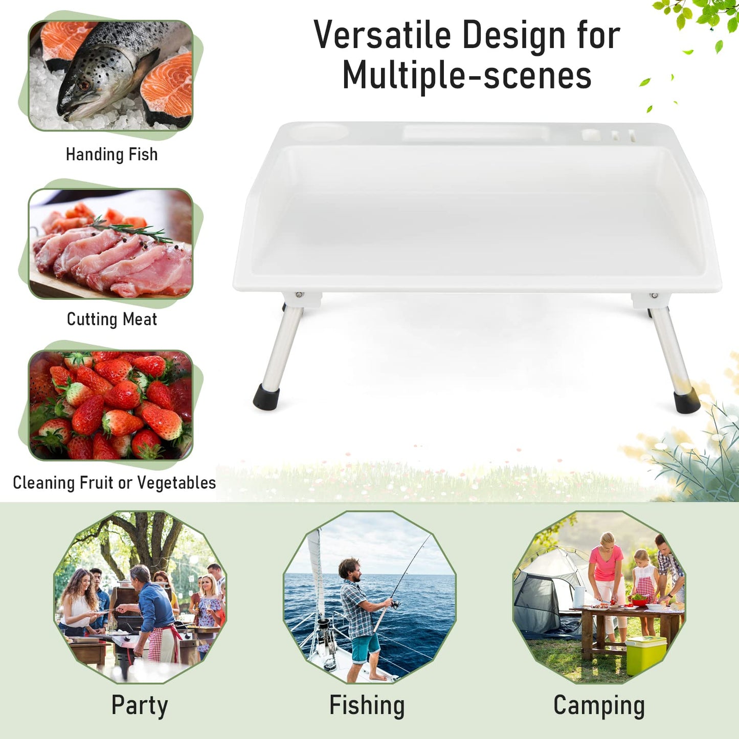 Portable Fish Fillet Washing Station with Drainage Hose & Knife Groove