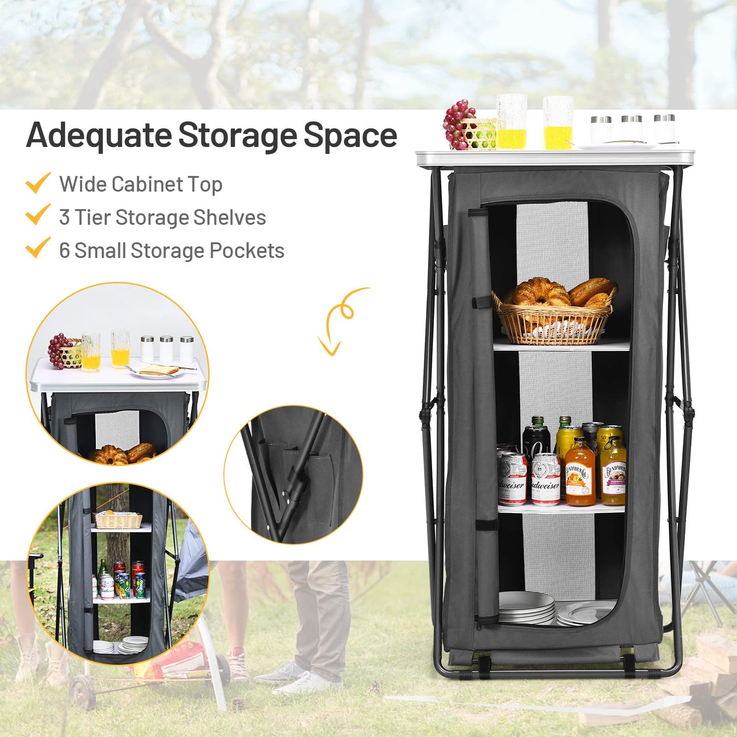 2 Size Folding Pop-Up Cupboard Compact & Portable Camping Storage Cabinet