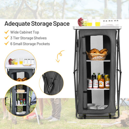 2 Size Folding Pop-Up Cupboard Compact & Portable Camping Storage Cabinet