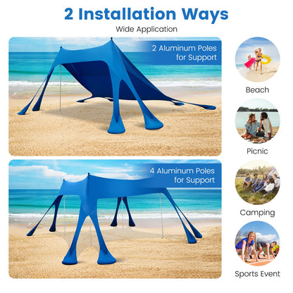 3 x 3m Beach Sunshade Canopy Windproof Sunshade for Beach Camping Patio Trip