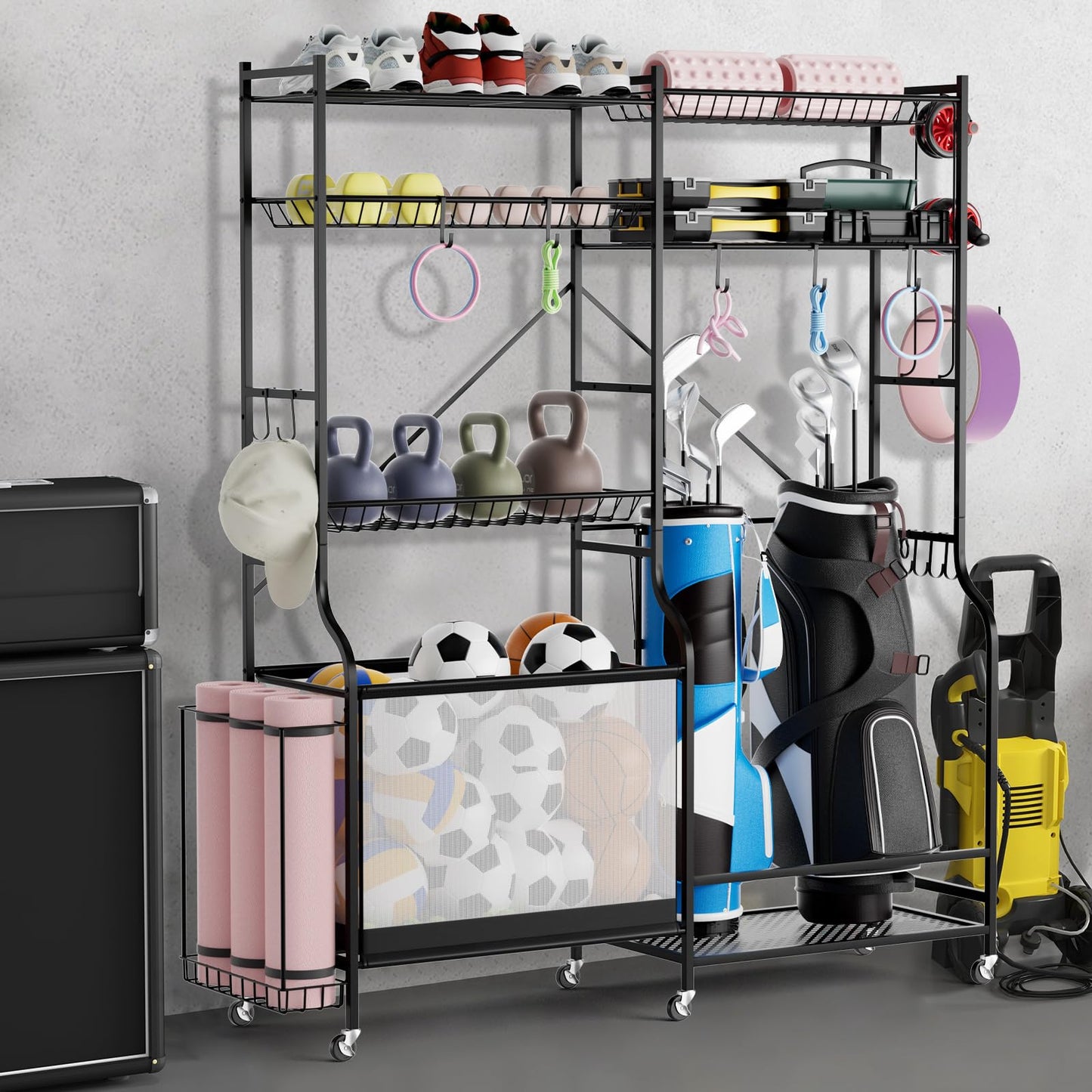 Sports Equipment Organizer for Garage Metal Ball Storage Rack