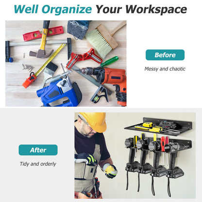 Electric Drill Storage Rack, Wall Mounted Drill Holder & Floating Shelf