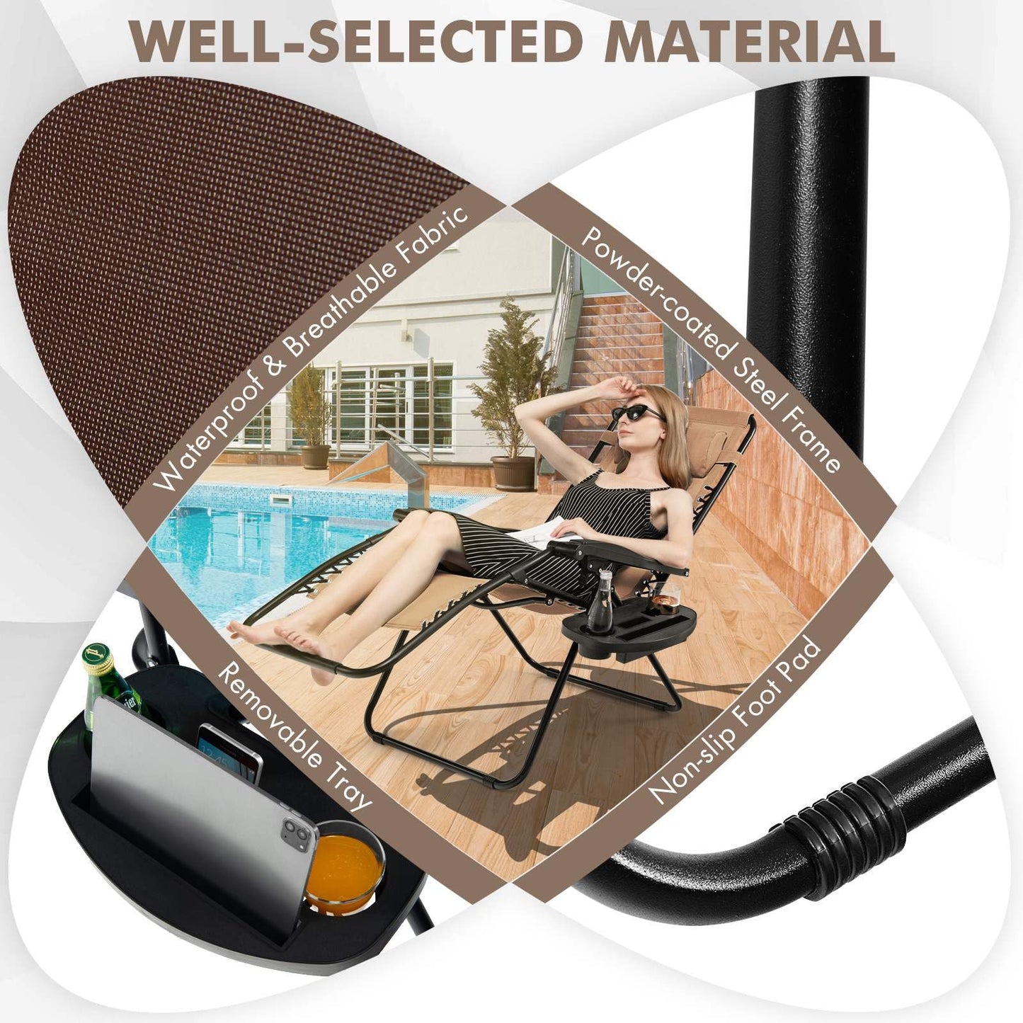Patio Zero Gravity Lounge Chair with Cup Holder & Removable Pillow